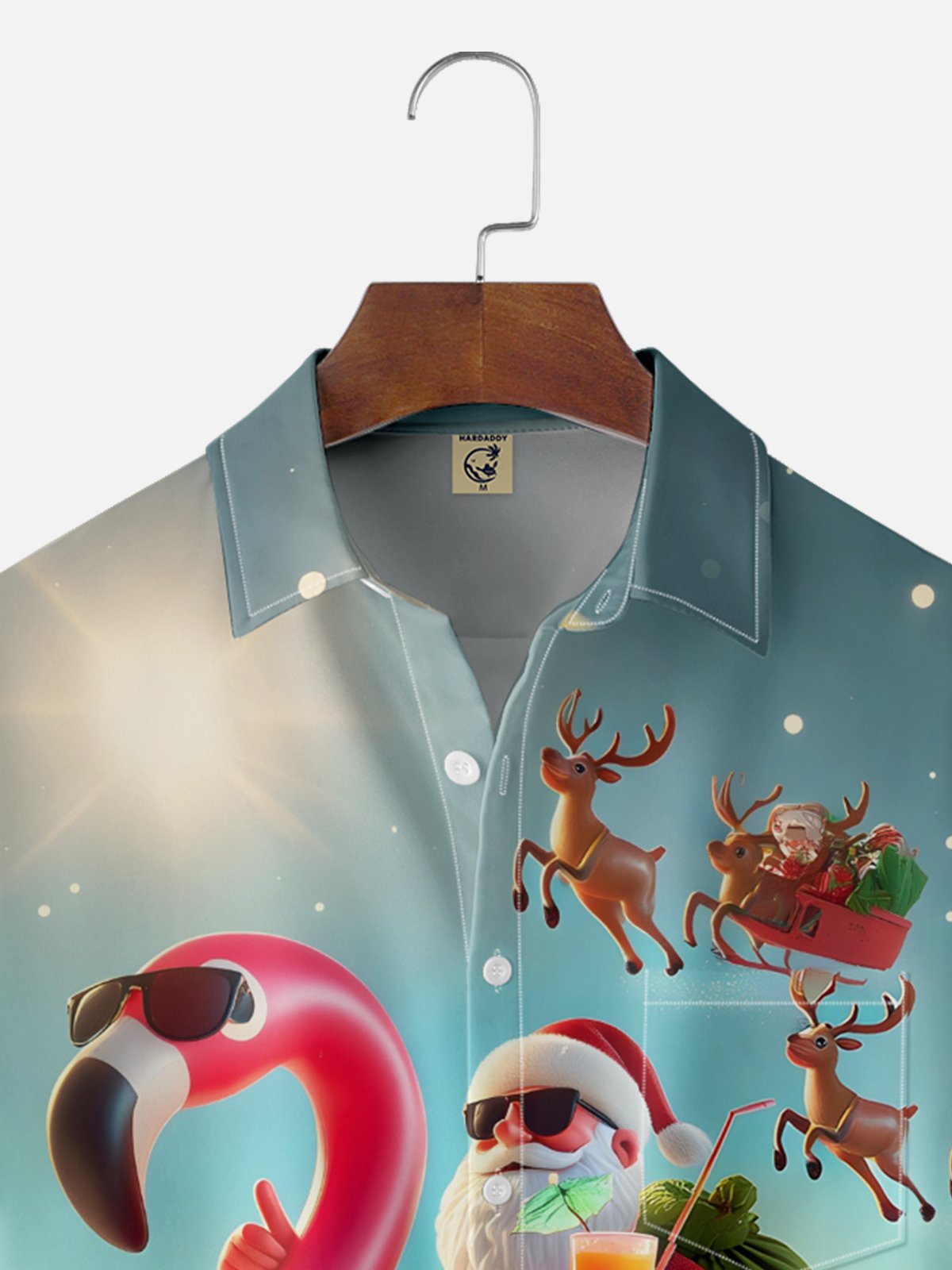 Moisture-wicking Christmas Santa Claus Flamingo Chest Pocket Casual Shirt