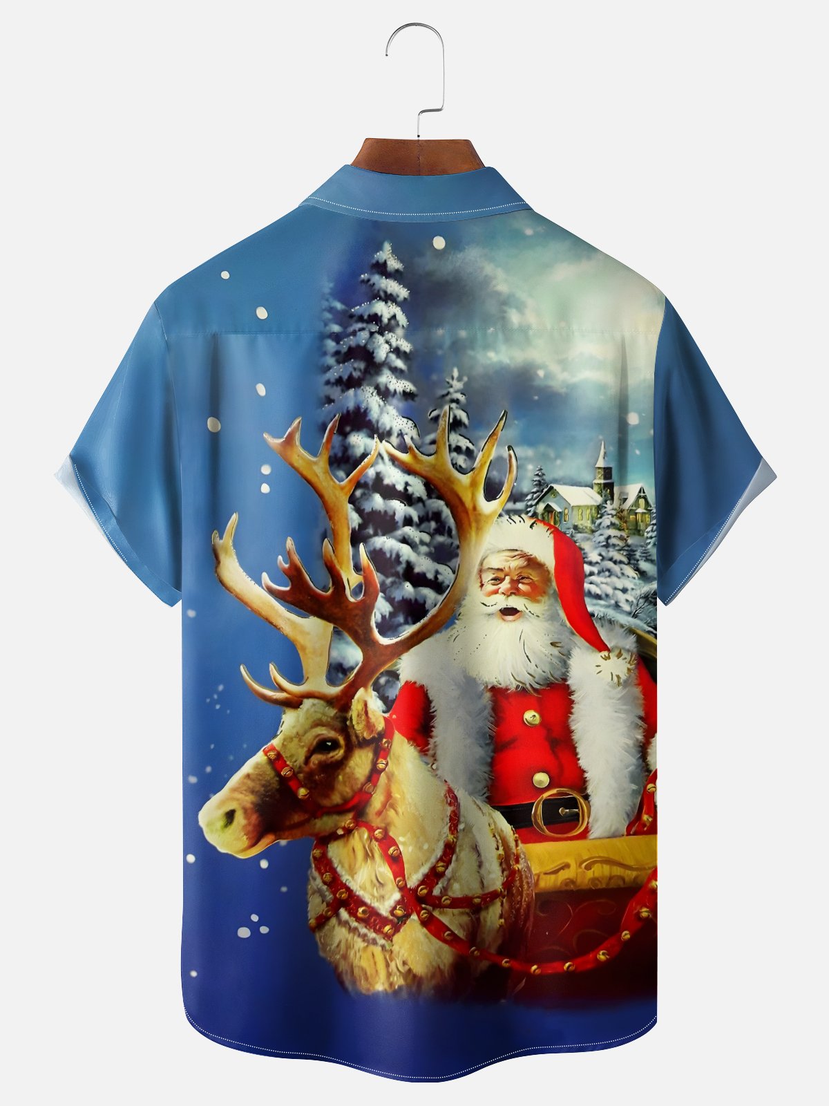 Moisture-wicking Christmas Santa Claus Reindeer Chest Pocket Casual Shirt