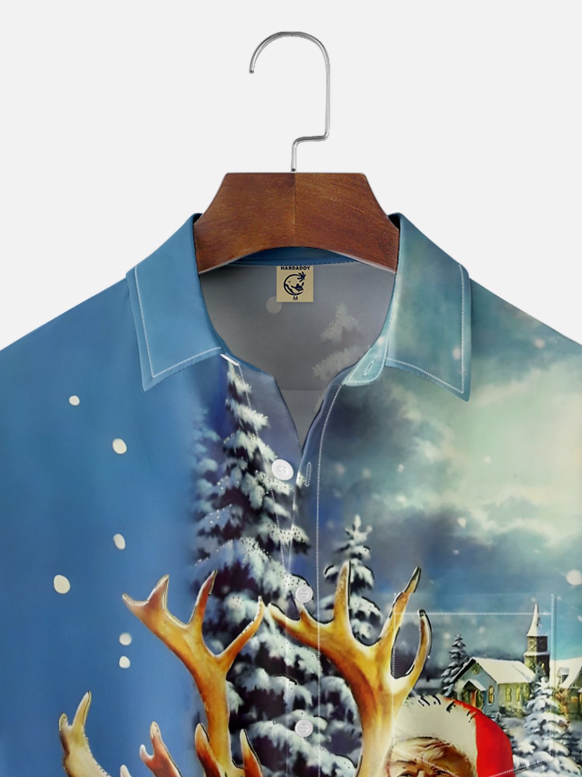 Moisture-wicking Christmas Santa Claus Reindeer Chest Pocket Casual Shirt