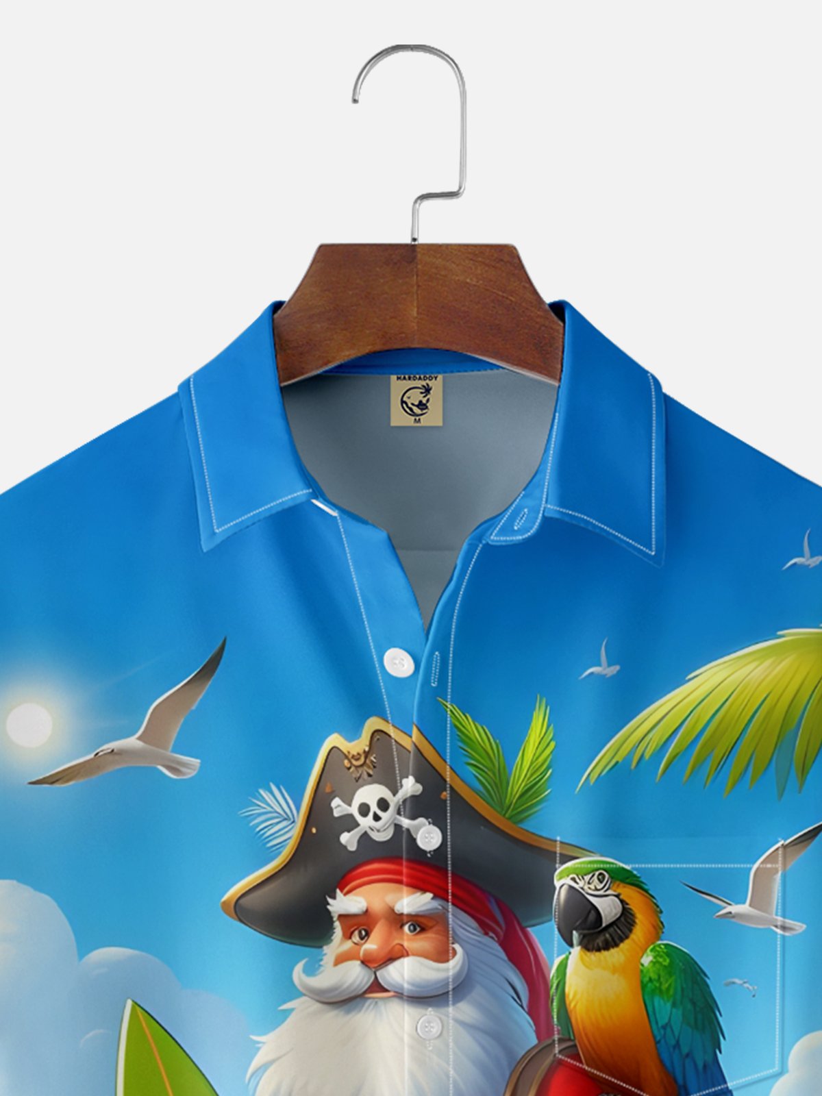 Moisture-wicking Christmas Pirate Santa Claus Parrots Chest Pocket Casual Shirt