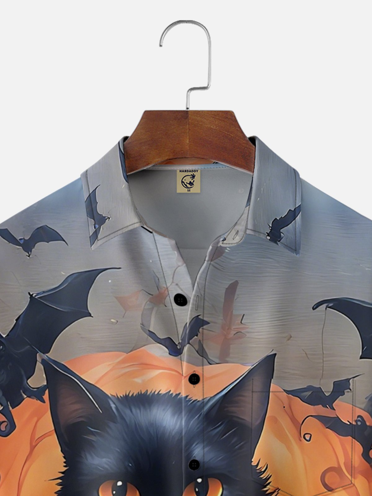 Moisture Wicking Halloween Black Cat Pumpkin Skull Chest Pocket Hawaiian Shirt