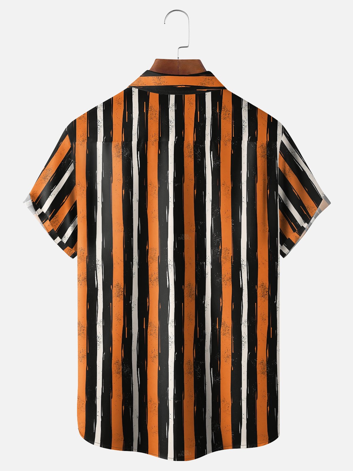 Moisture-Wicking Halloween Striped Pumpkin Chest Pocket Hawaiian Shirt