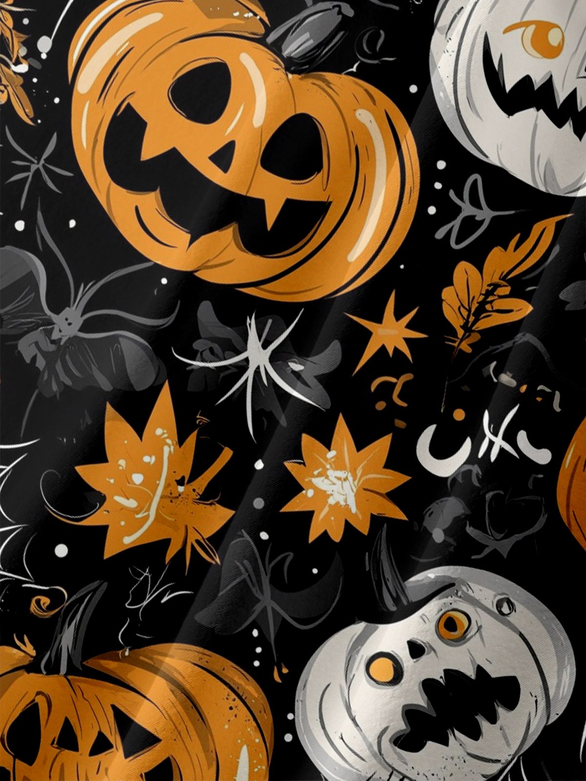Moisture-Wicking Halloween Pumpkin Spider Web Chest Pocket Hawaiian Shirt