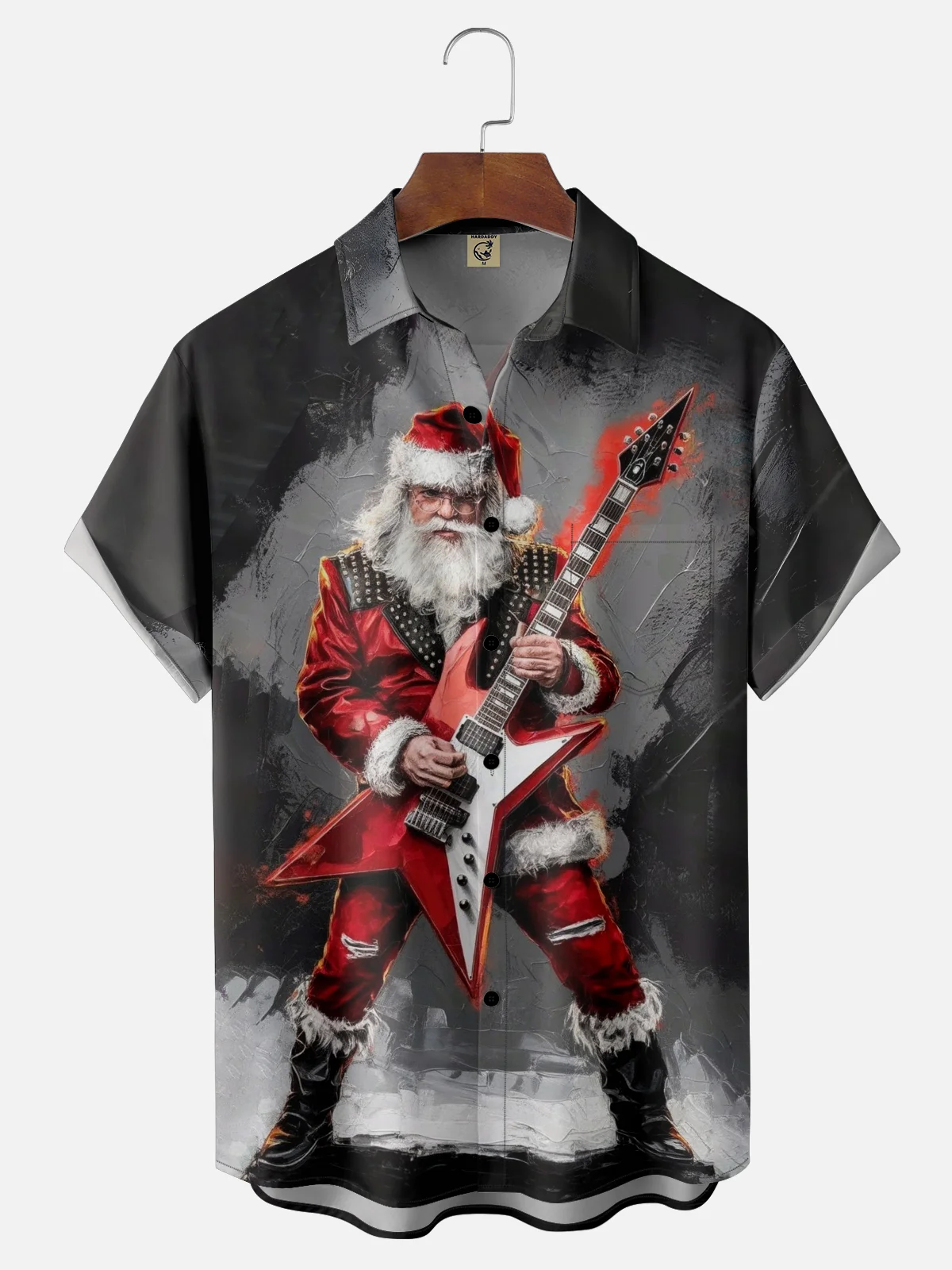 Moisture-wicking Christmas Santa Claus Rock Music Guitar Chest Pocket Casual Shirt