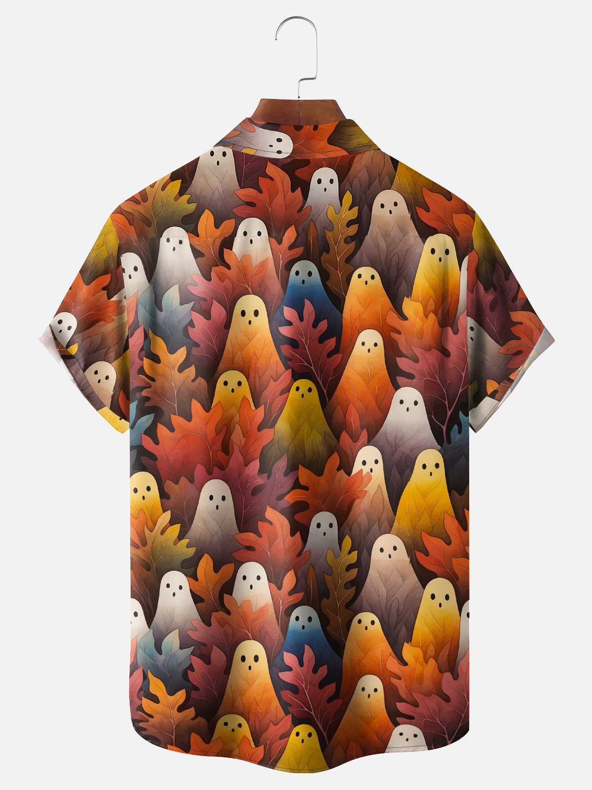 Moisture-Wicking Halloween Ghost Chest Pocket Hawaiian Shirt
