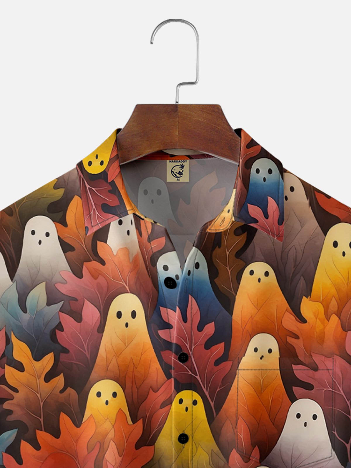 Moisture-Wicking Halloween Ghost Chest Pocket Hawaiian Shirt
