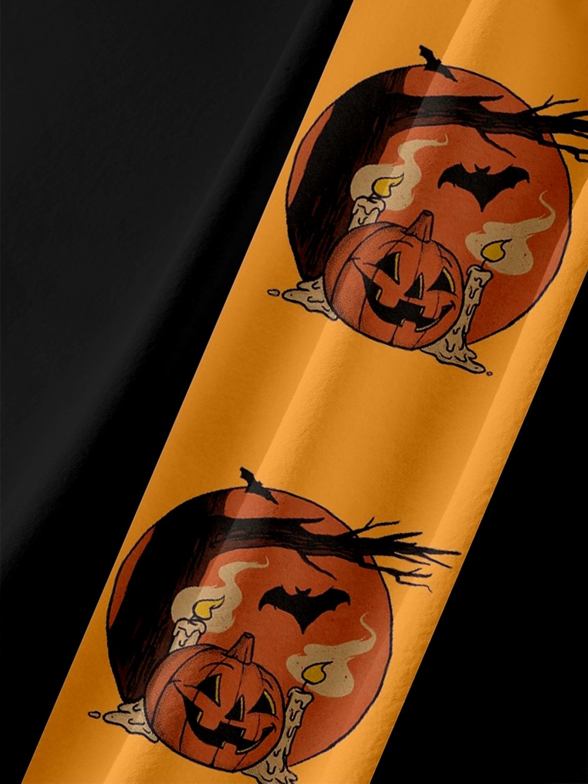 Moisture-Wicking Halloween Pumpkin Bat Chest Pocket Bowling Shirt