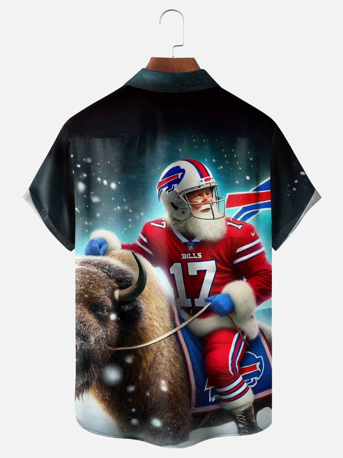 Moisture Wicking Football Game Buffalo Bills Santa Chest Pocket Hawaiian Shirt