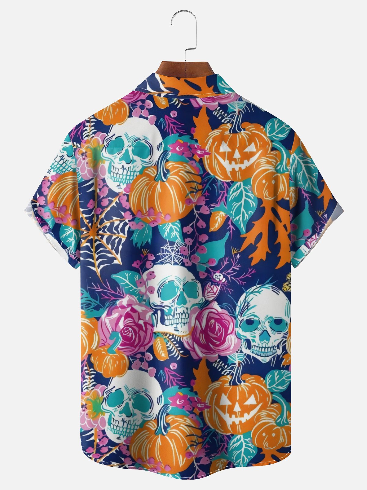Moisture-wicking Halloween Pumpkin Skull Chest Pocket Casual Shirt