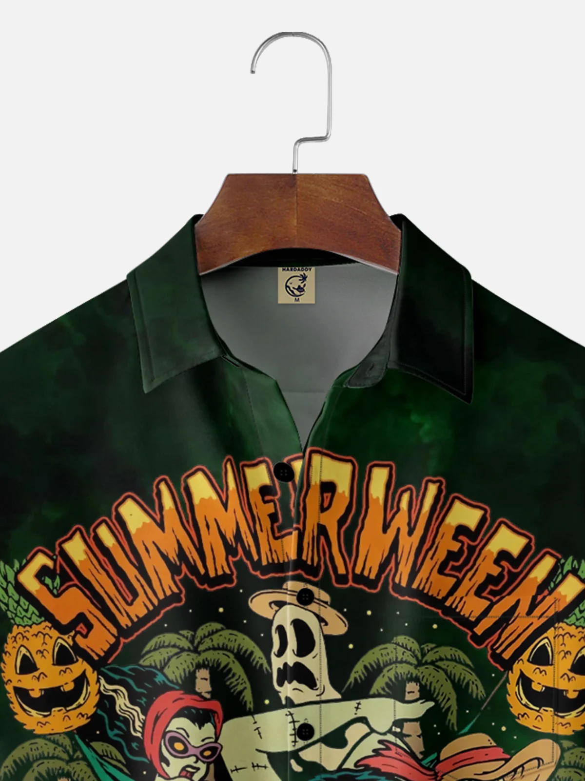 Moisture-wicking Halloween Ghost Surfing Coconut Tree Chest Pocket Casual Shirt