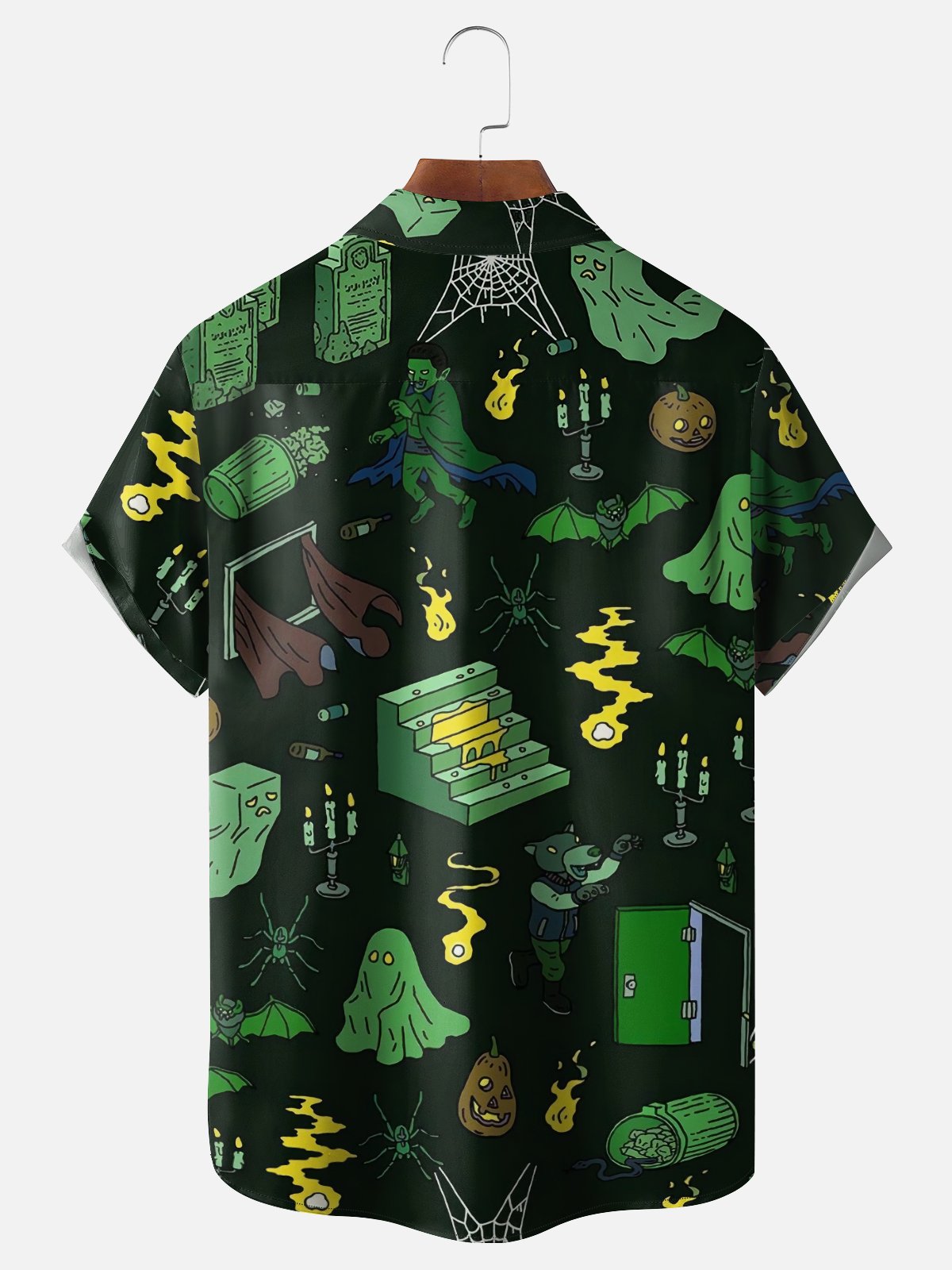 Moisture-wicking Halloween Spooky Pumpkin Spider Chest Pocket Casual Shirt
