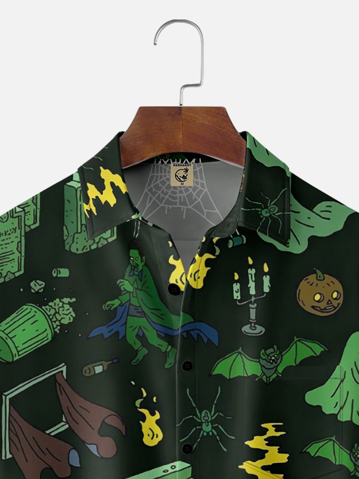 Moisture-wicking Halloween Spooky Pumpkin Spider Chest Pocket Casual Shirt