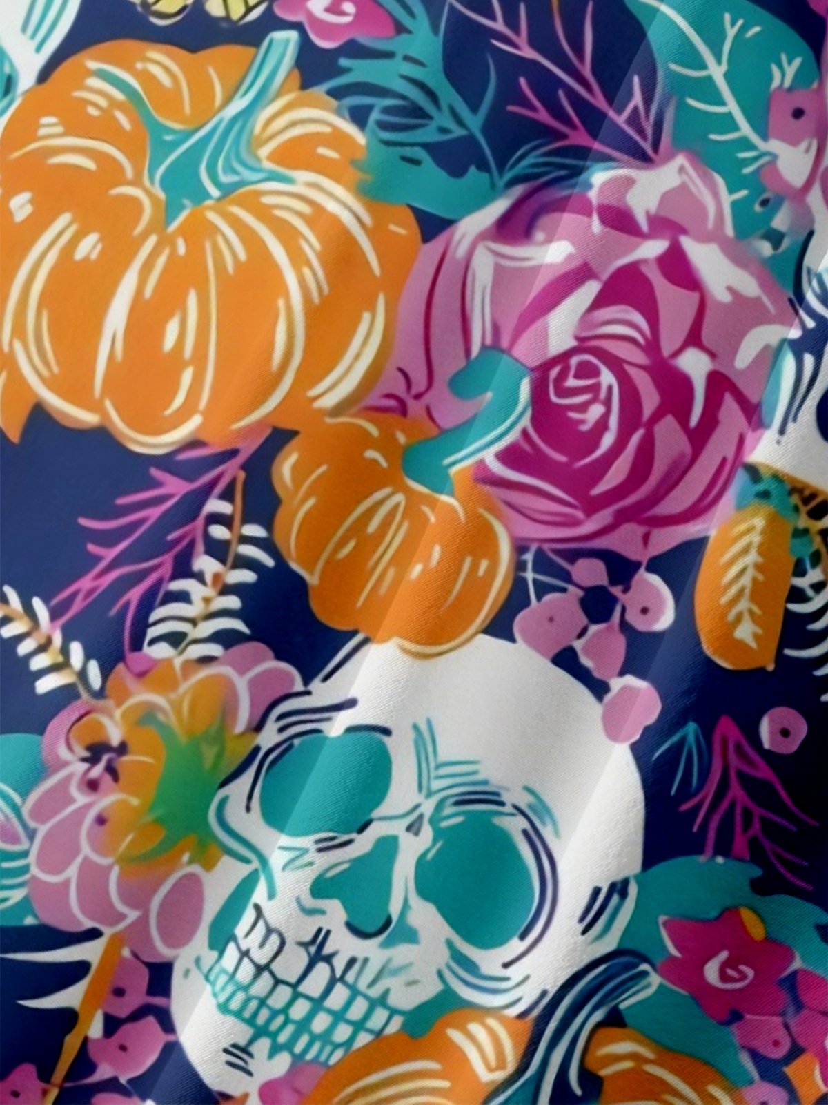 Moisture-wicking Halloween Pumpkin Skull Chest Pocket Casual Shirt