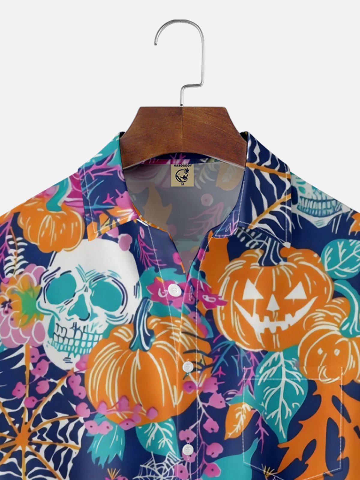 Moisture-wicking Halloween Pumpkin Skull Chest Pocket Casual Shirt