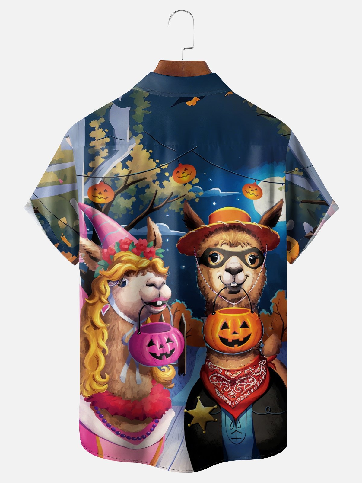 Moisture-Wicking Halloween Pumpkin Alpaca Chest Pocket Hawaiian Shirt
