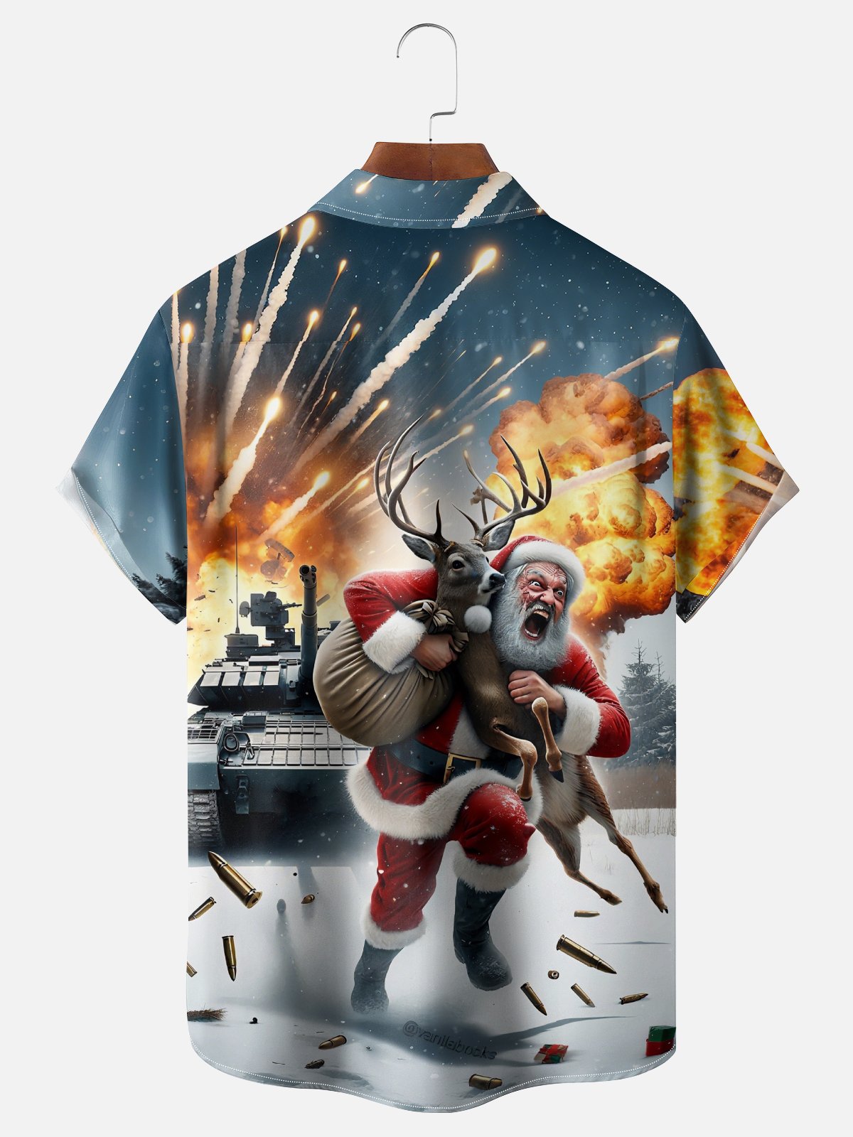 Moisture Wicking Christmas Army Santa Chest Pocket Hawaiian Shirt
