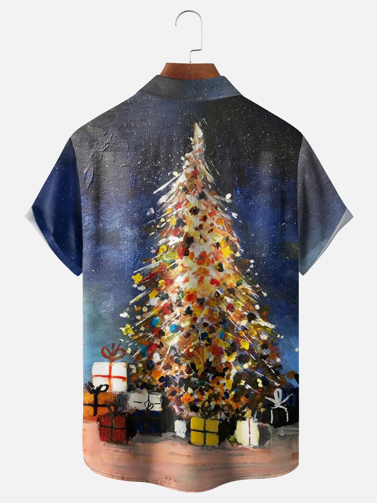 Moisture-wicking Christmas Tree Art Light Strip Chest Pocket Casual Shirt