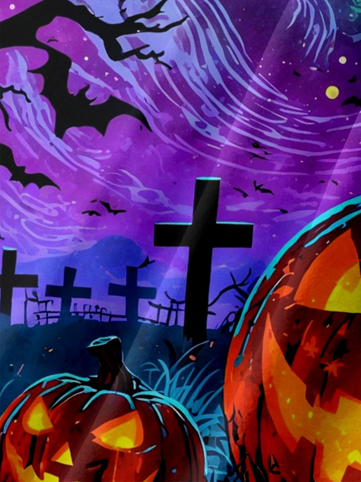 Moisture-wicking Halloween Pumpkin Graveyard Fun Chest Pocket Casual Shirt