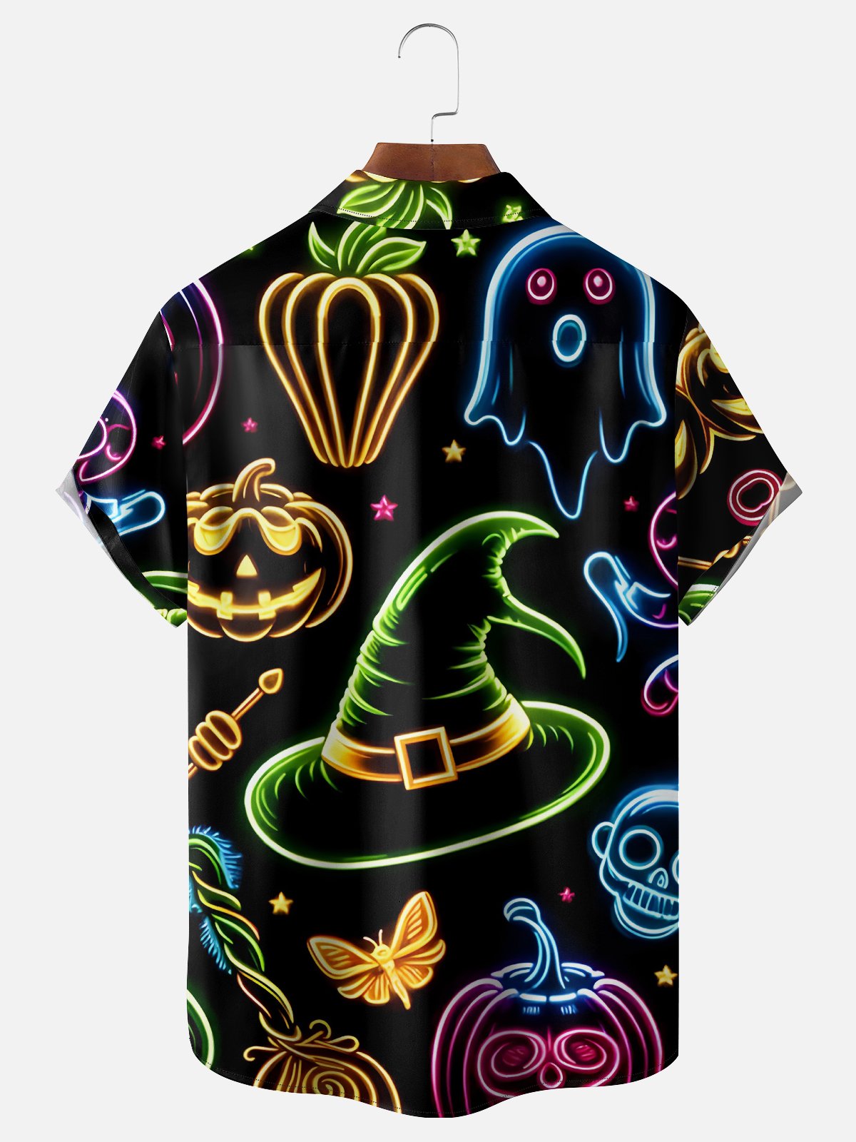 Moisture-wicking Halloween Pumpkin Witch Hat Fun Chest Pocket Casual Shirt