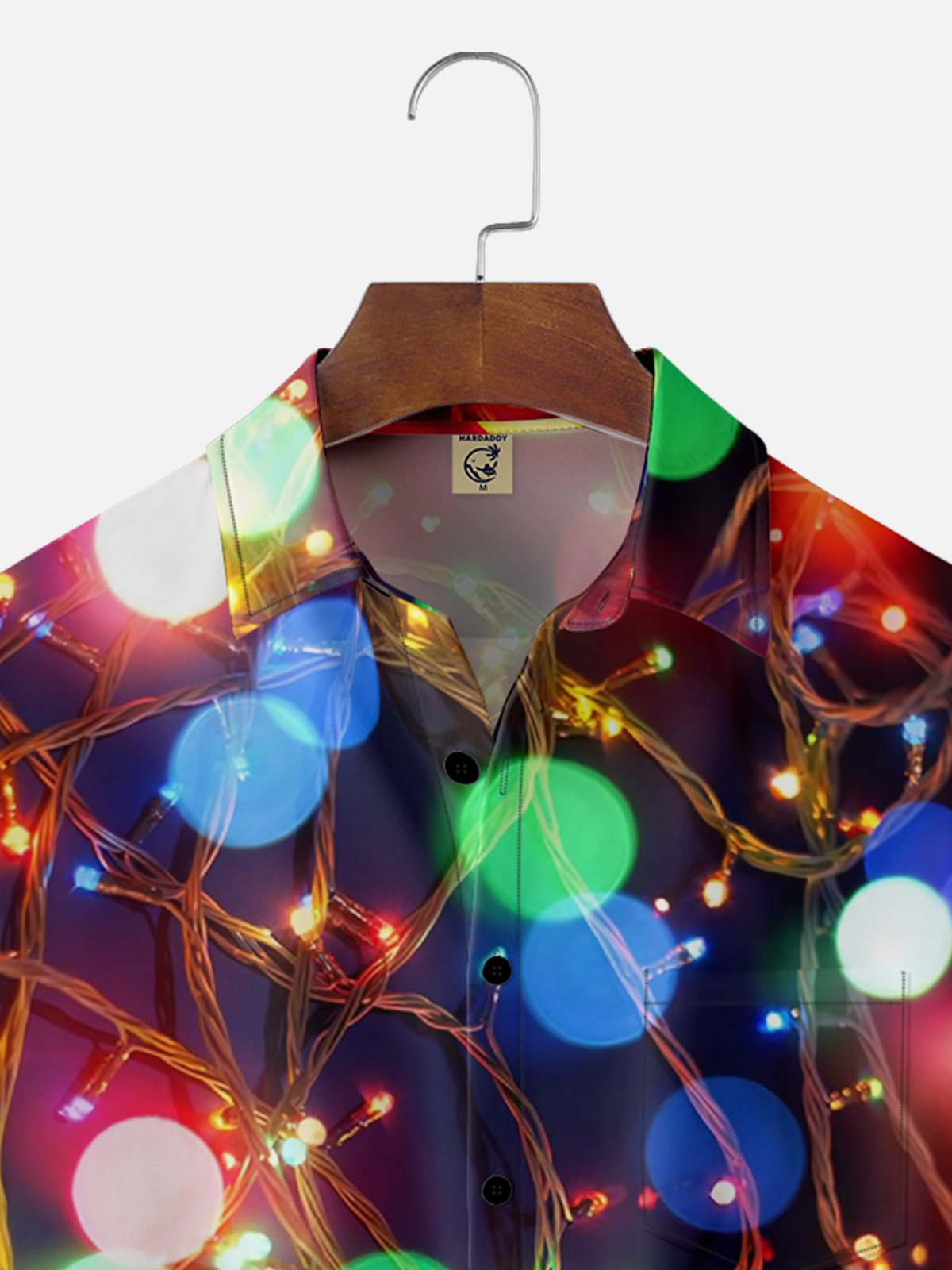 Moisture-wicking Christmas Tree Lights Fun Chest Pocket Casual Shirt