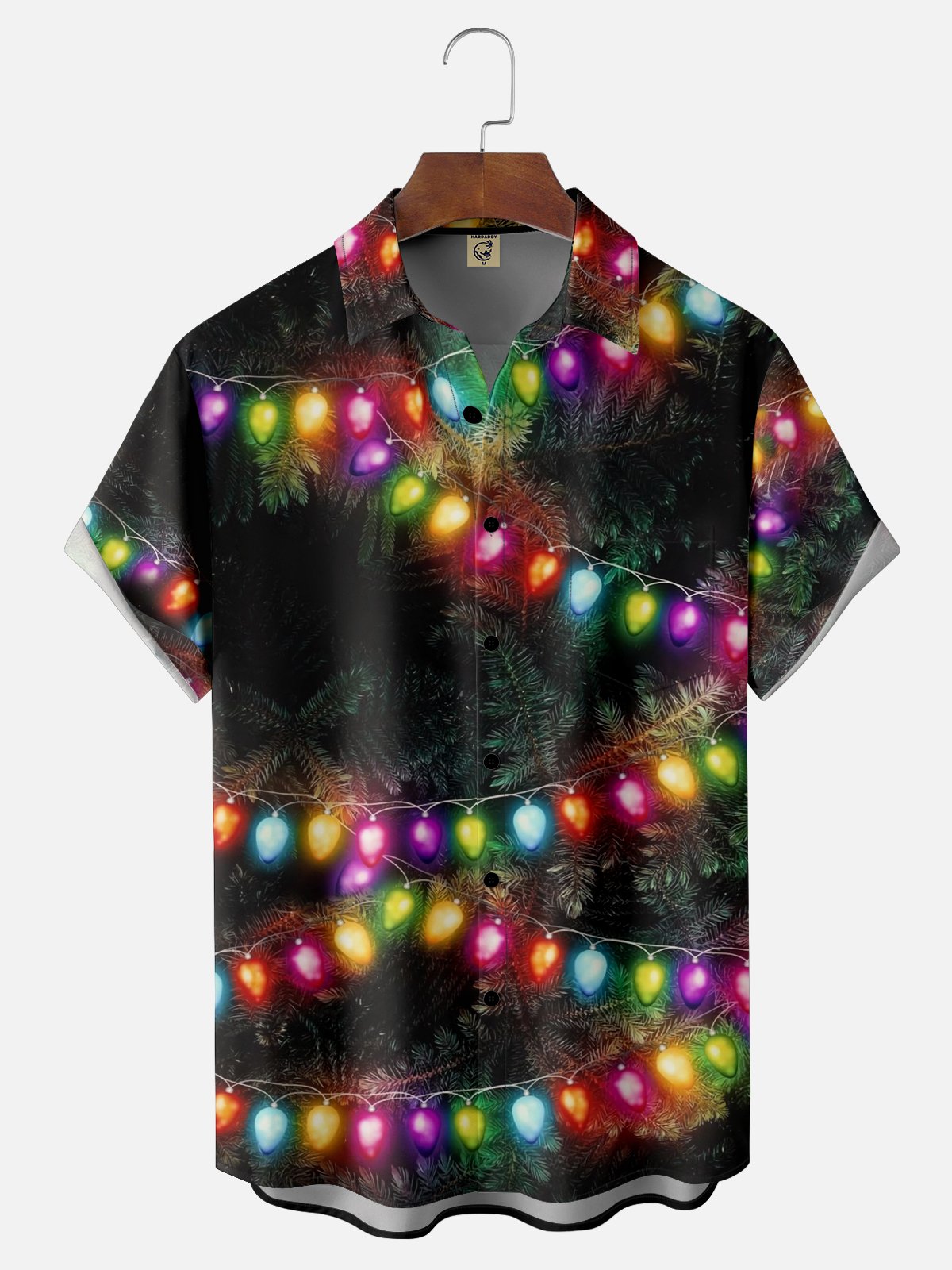 Moisture-wicking Christmas Art Christmas Tree Light Strip Chest Pocket Casual Shirt