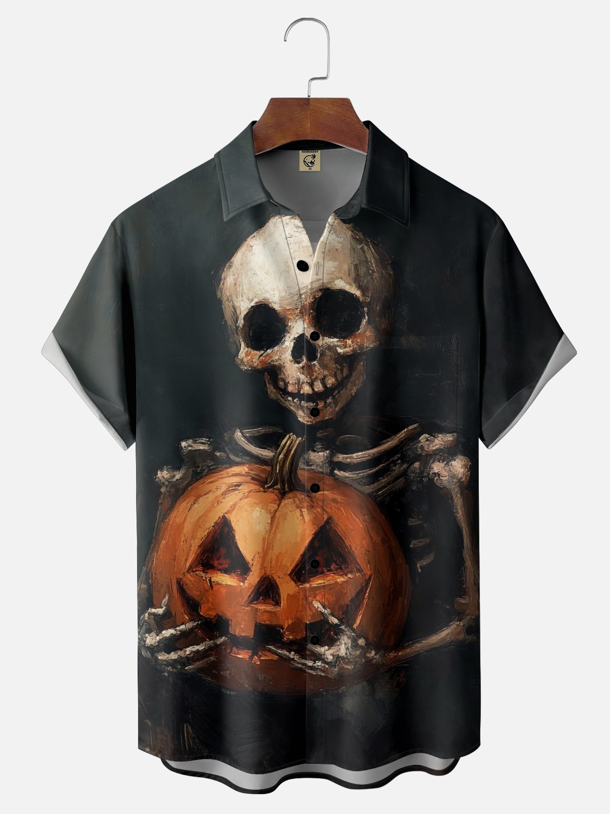 Moisture-wicking Halloween Pumpkin Skull Funny Chest Pocket Casual Shirt