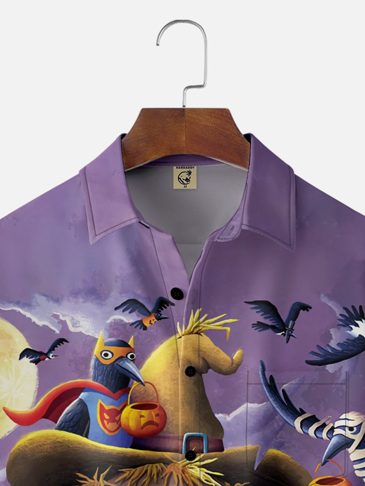 Moisture-Wicking Halloween Pumpkin Scarecrow Crow Surfer Chest Pocket Hawaiian Shirt