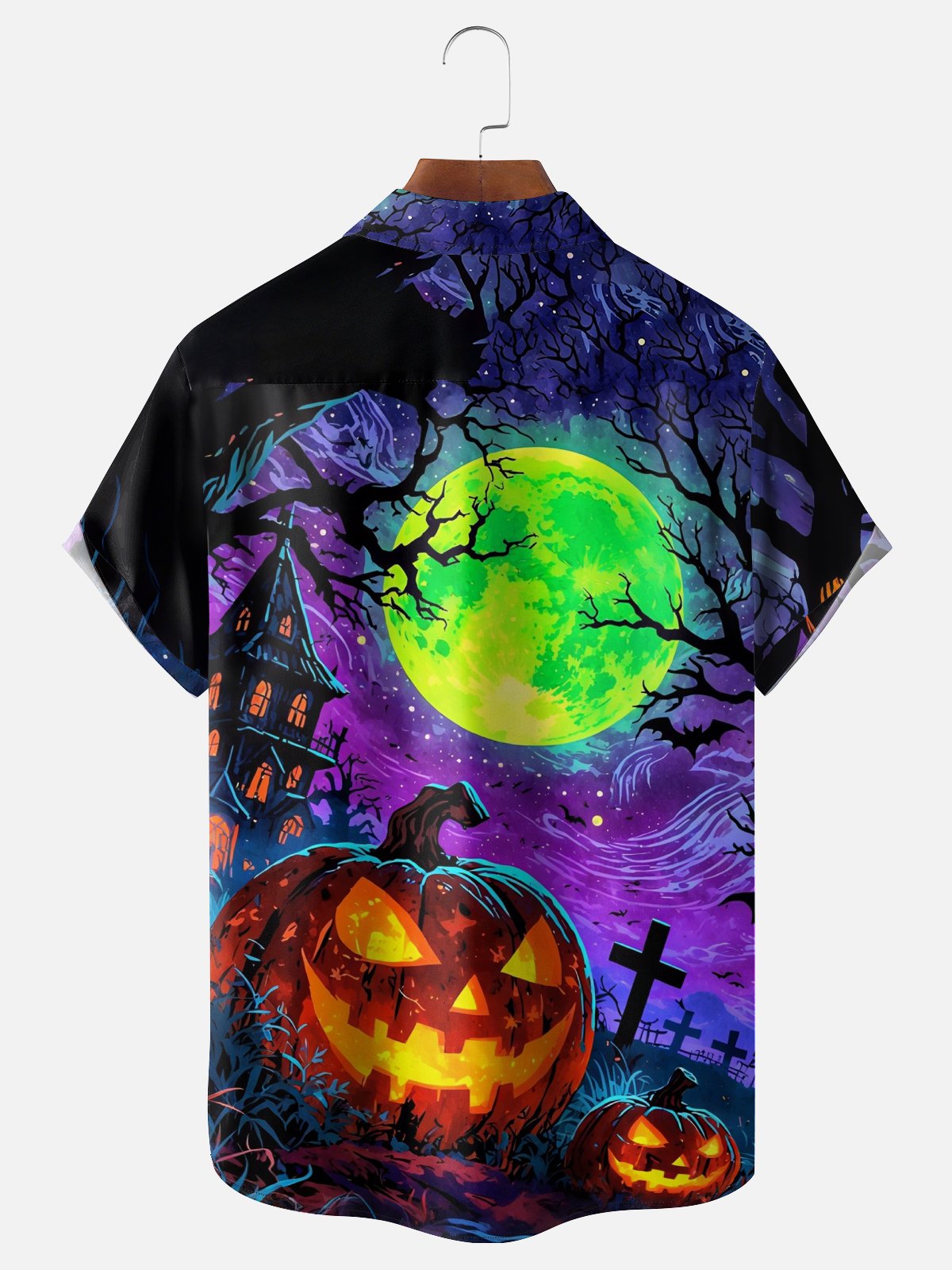 Moisture-wicking Halloween Pumpkin Graveyard Fun Chest Pocket Casual Shirt