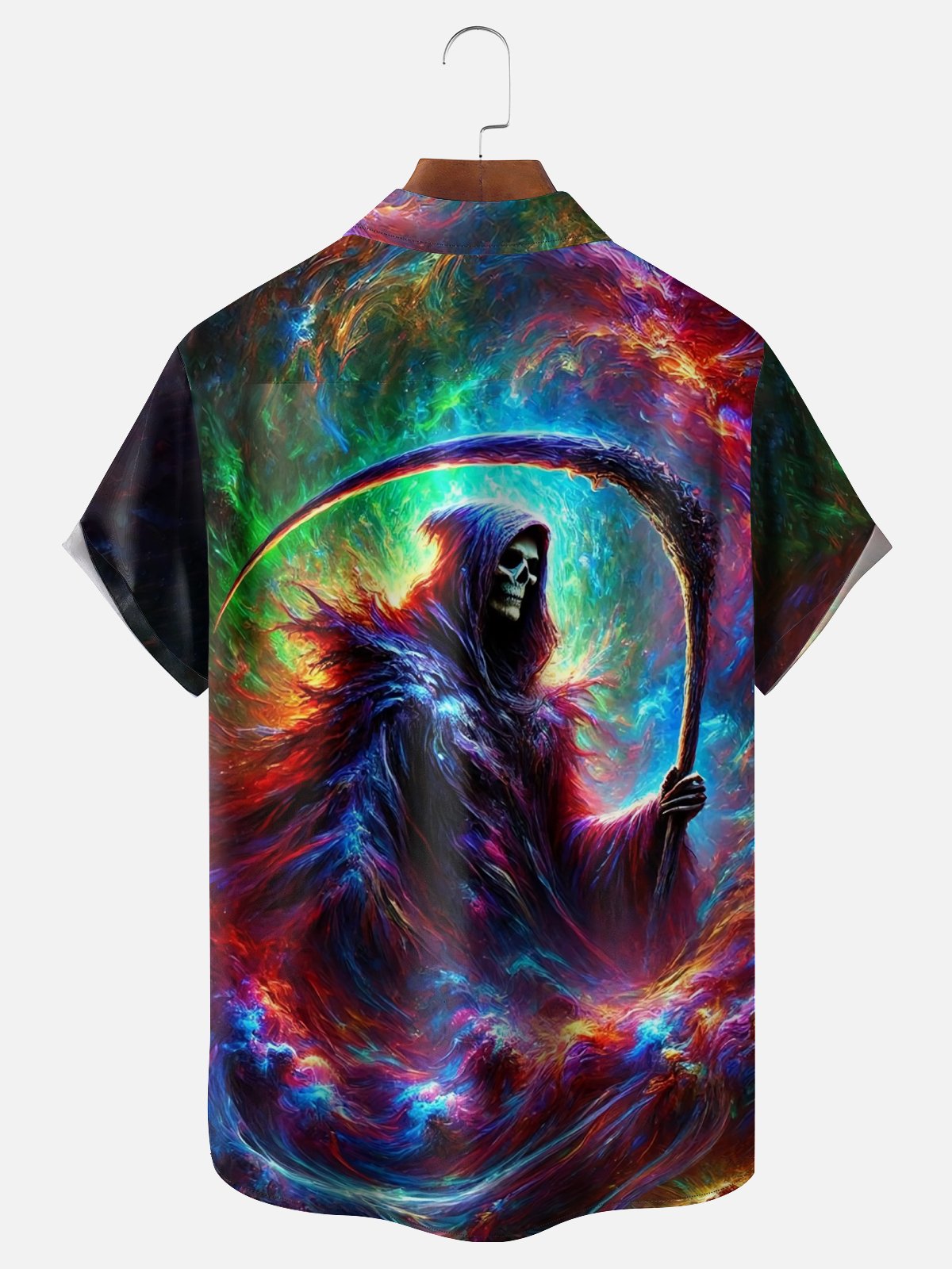 Moisture-wicking Halloween Grim Reaper Art Fun Chest Pocket Casual Shirt