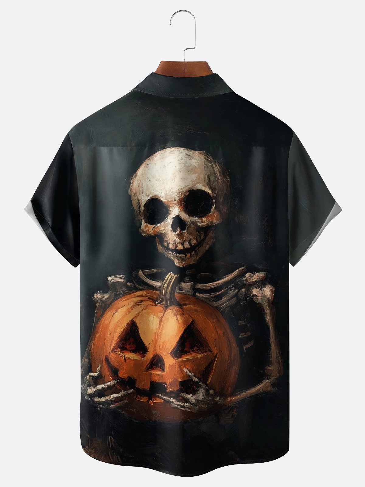 Moisture-wicking Halloween Pumpkin Skull Funny Chest Pocket Casual Shirt