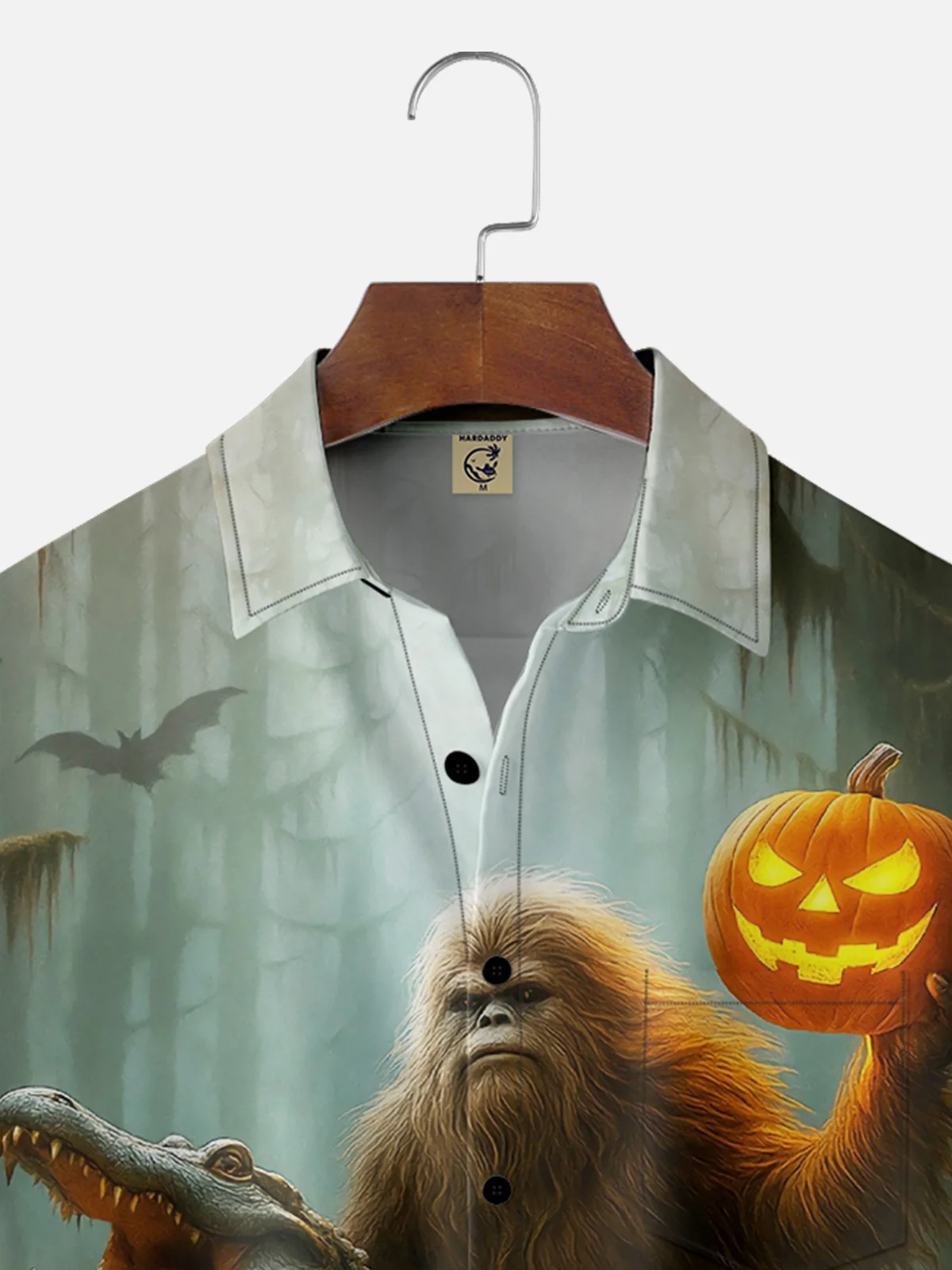 Moisture-wicking Halloween Bigfoot vs. Alligator Pumpkin Pocket Casual Shirt