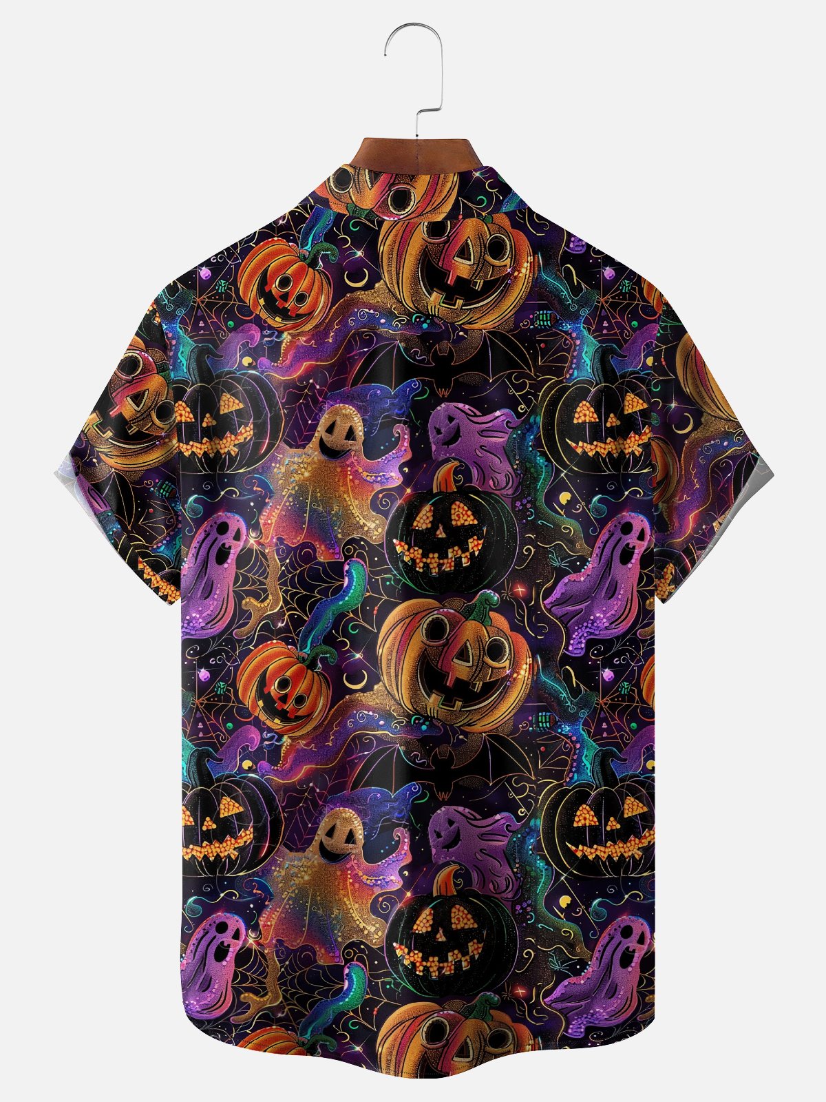Moisture-Wicking Halloween Pumpkin Ghost Chest Pocket Hawaiian Shirt