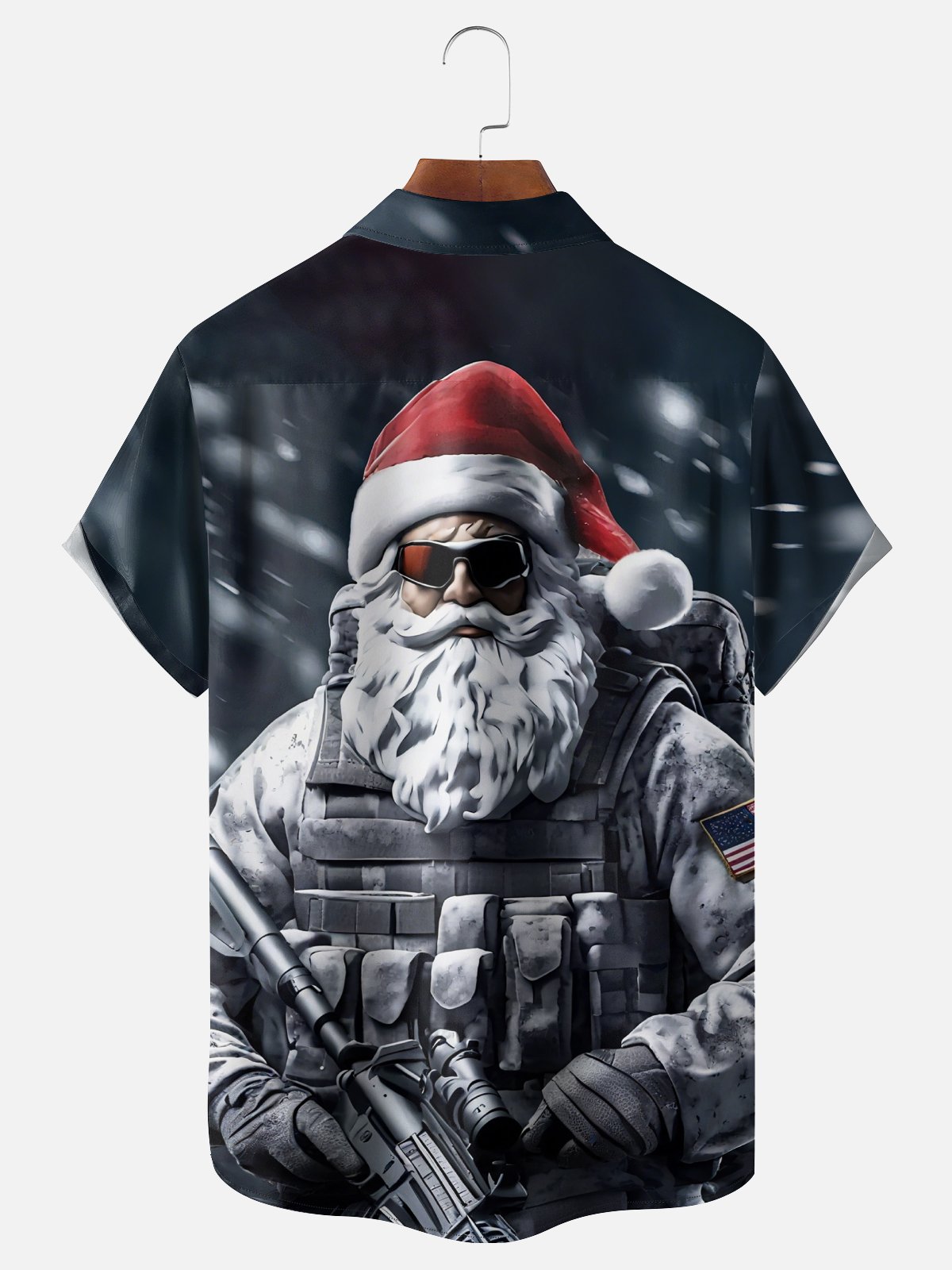 Moisture Wicking Christmas Army Santa Chest Pocket Hawaiian Shirt