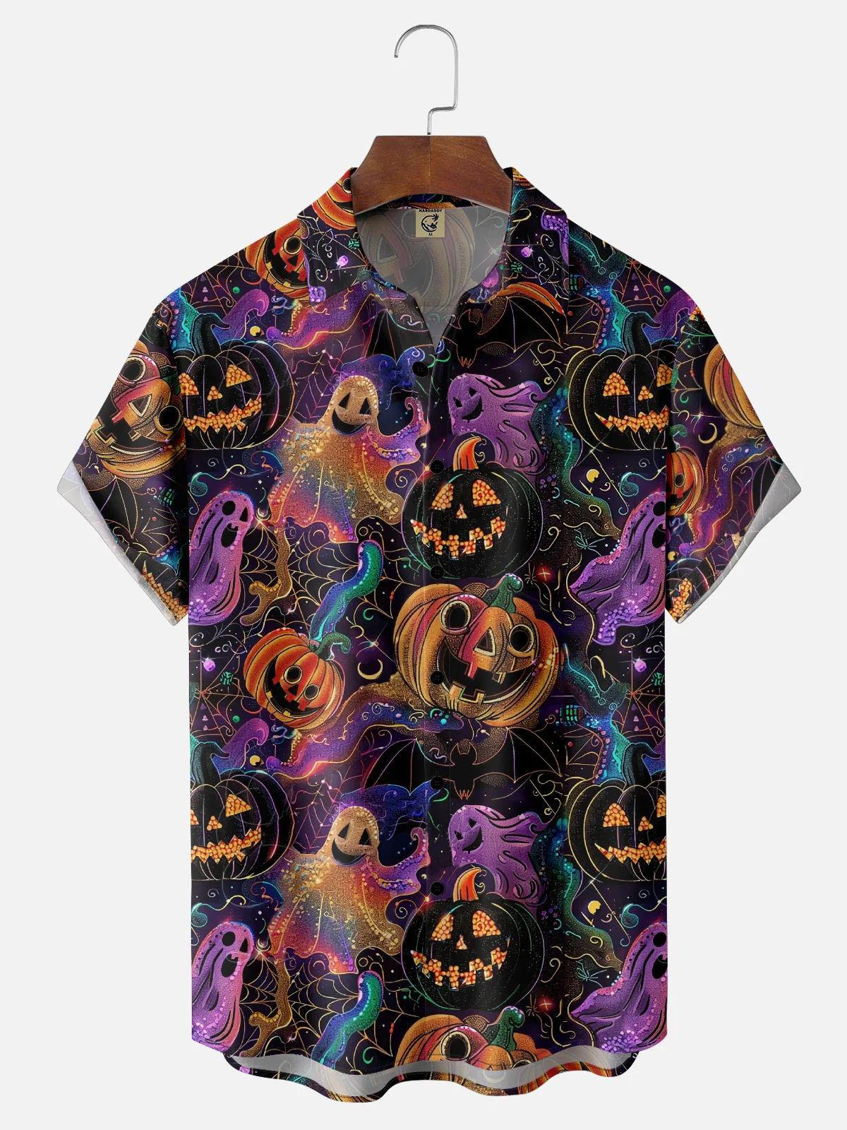 Moisture-Wicking Halloween Pumpkin Ghost Chest Pocket Hawaiian Shirt