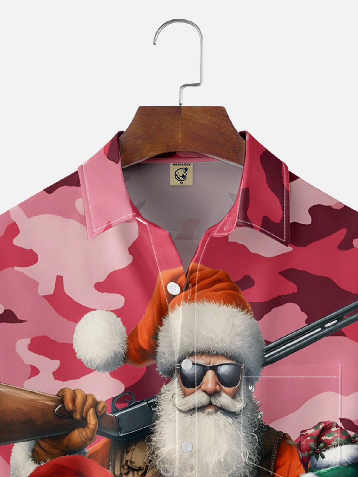 Moisture-Wicking Christmas Santa Hunting Ducks Chest Pocket Hawaiian Shirt