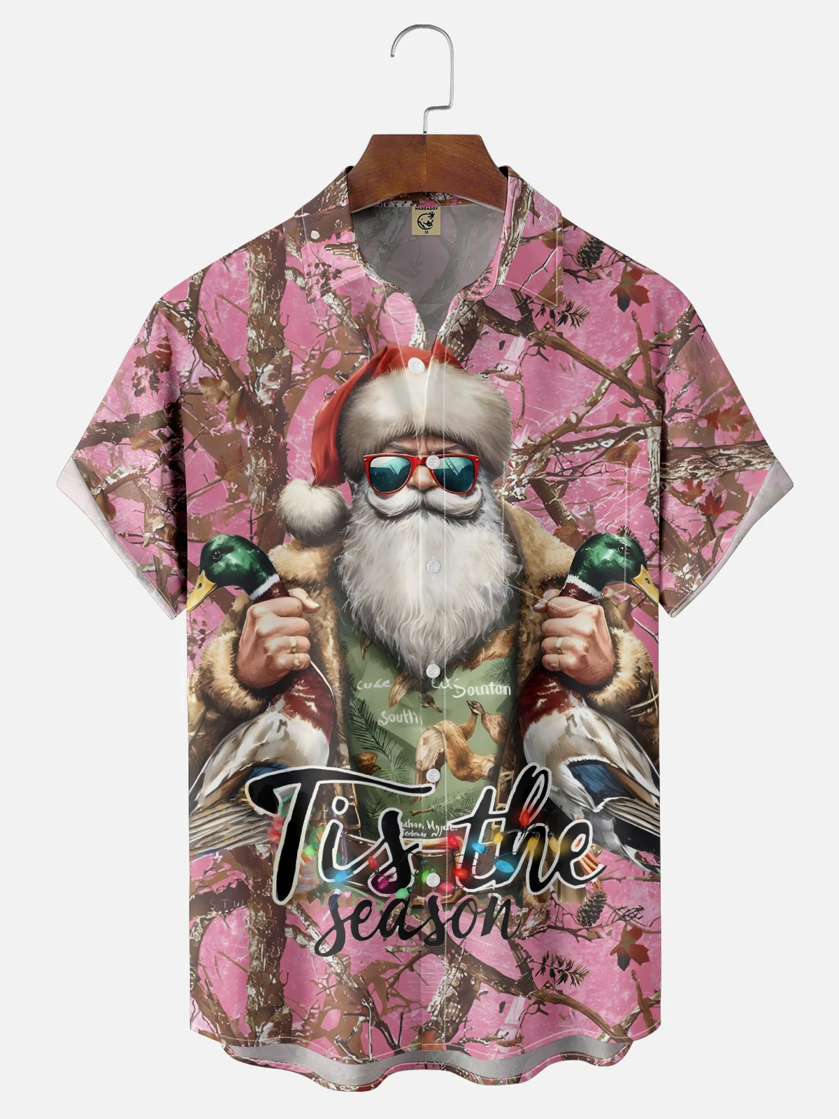 Moisture-Wicking Christmas Santa Hunting Ducks Chest Pocket Hawaiian Shirt
