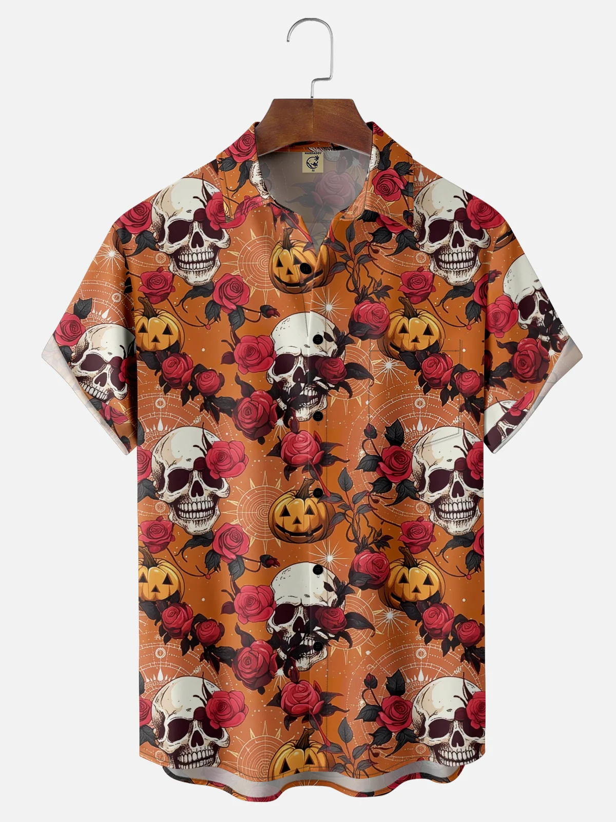 Moisture-wicking Halloween Skull Pumpkin Chest Pocket Casual Shirt
