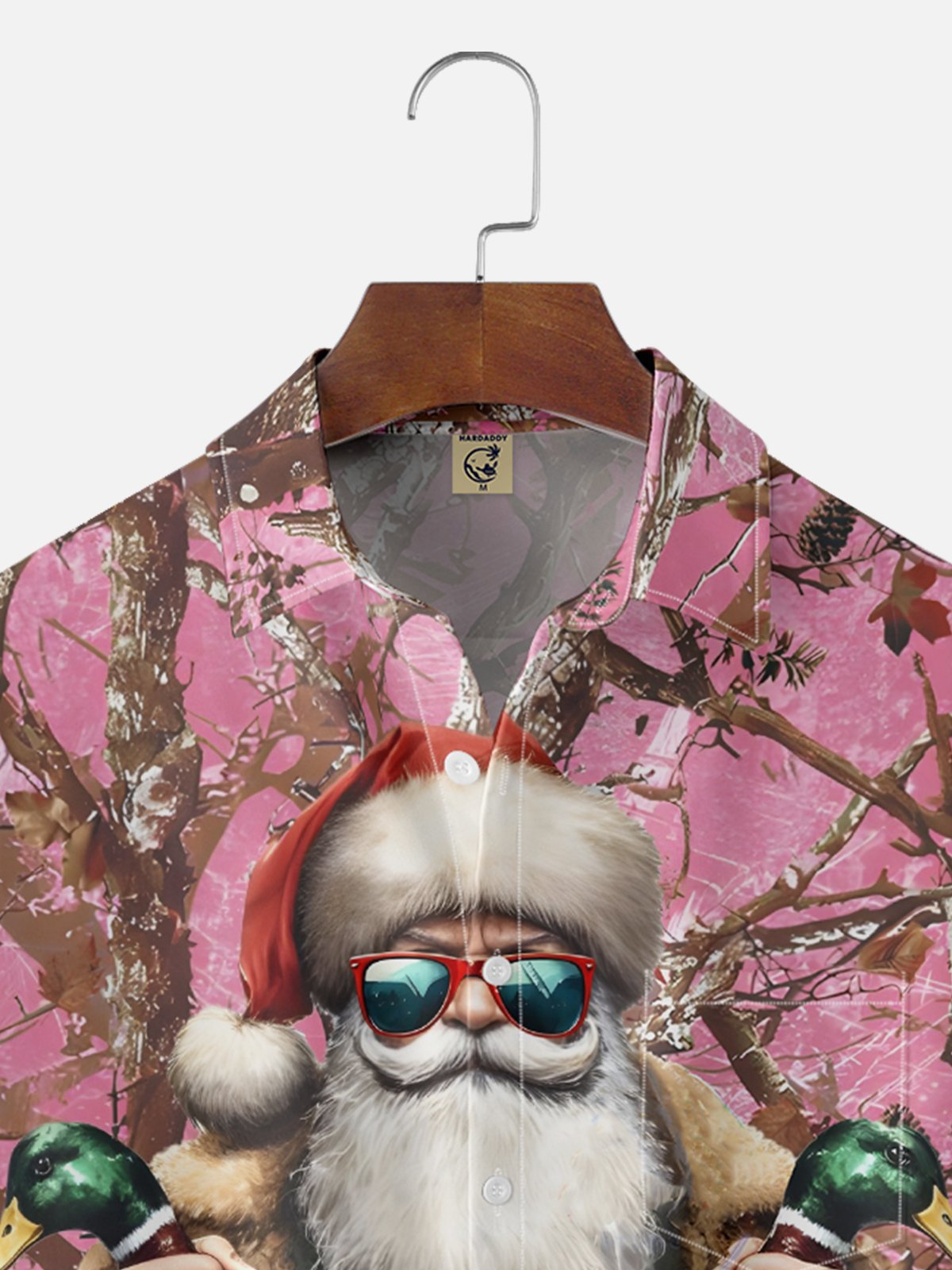 Moisture-Wicking Christmas Santa Hunting Ducks Chest Pocket Hawaiian Shirt