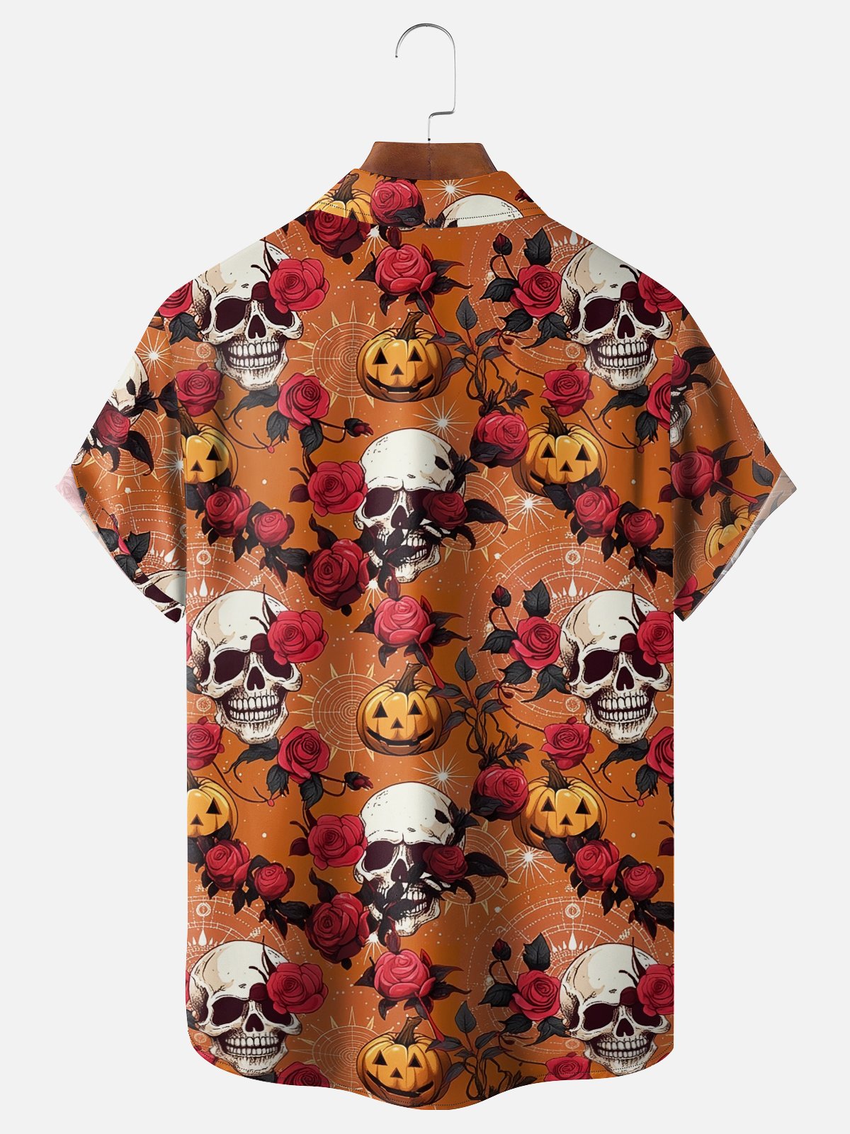 Moisture-wicking Halloween Skull Pumpkin Chest Pocket Casual Shirt