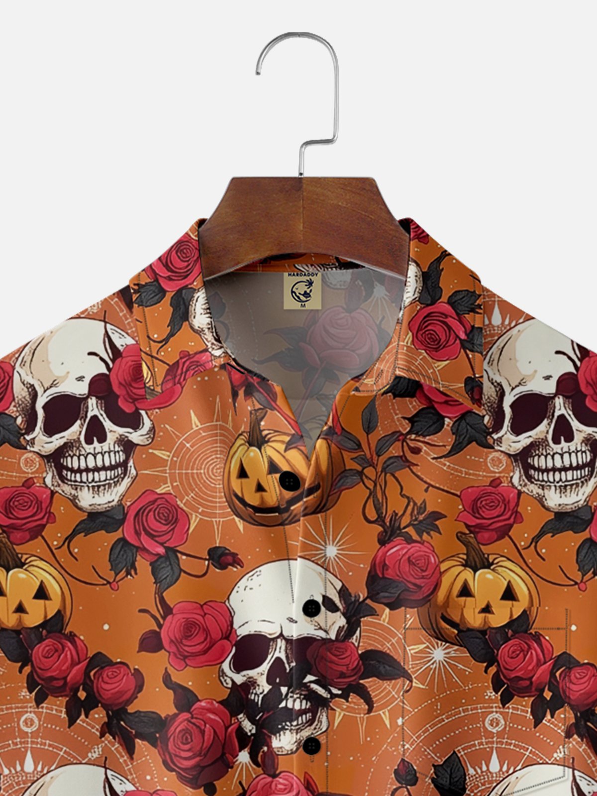 Moisture-wicking Halloween Skull Pumpkin Chest Pocket Casual Shirt