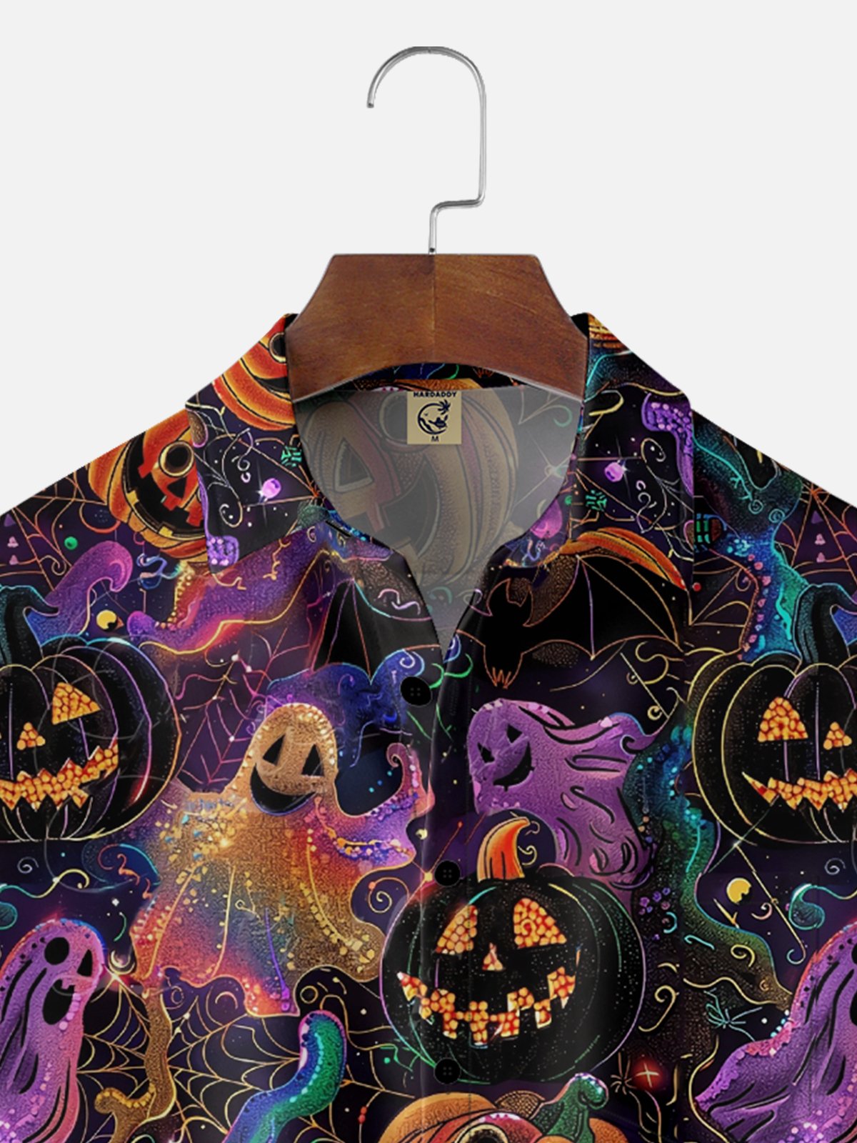 Moisture-Wicking Halloween Pumpkin Ghost Chest Pocket Hawaiian Shirt