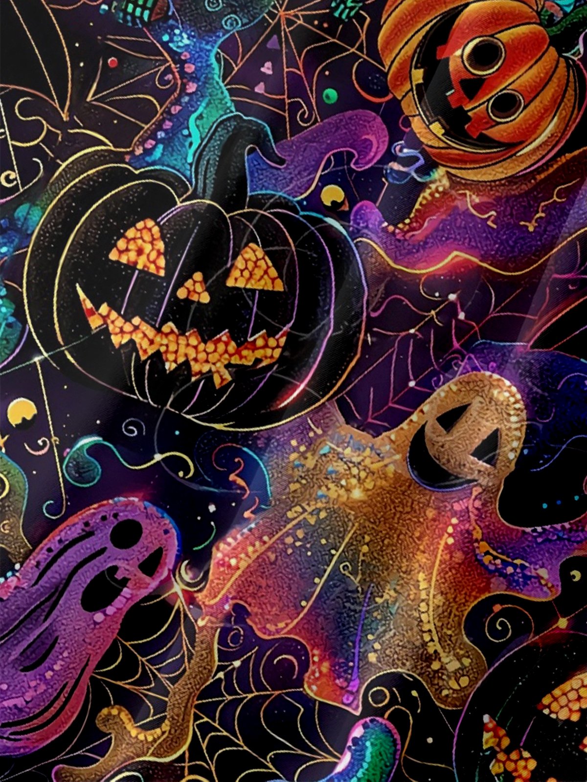 Moisture-Wicking Halloween Pumpkin Ghost Chest Pocket Hawaiian Shirt