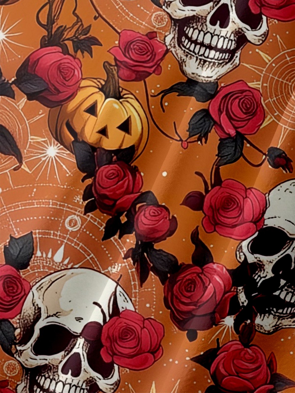 Moisture-wicking Halloween Skull Pumpkin Chest Pocket Casual Shirt