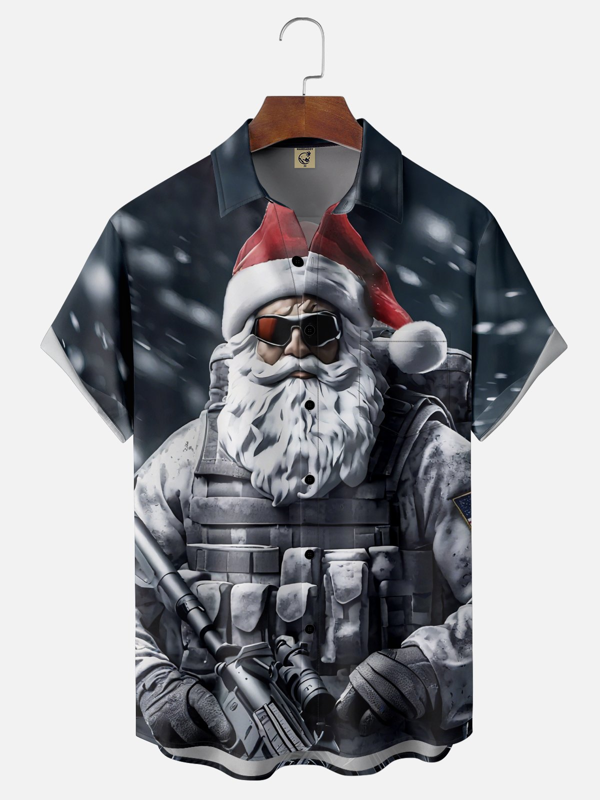 Moisture Wicking Christmas Army Santa Chest Pocket Hawaiian Shirt