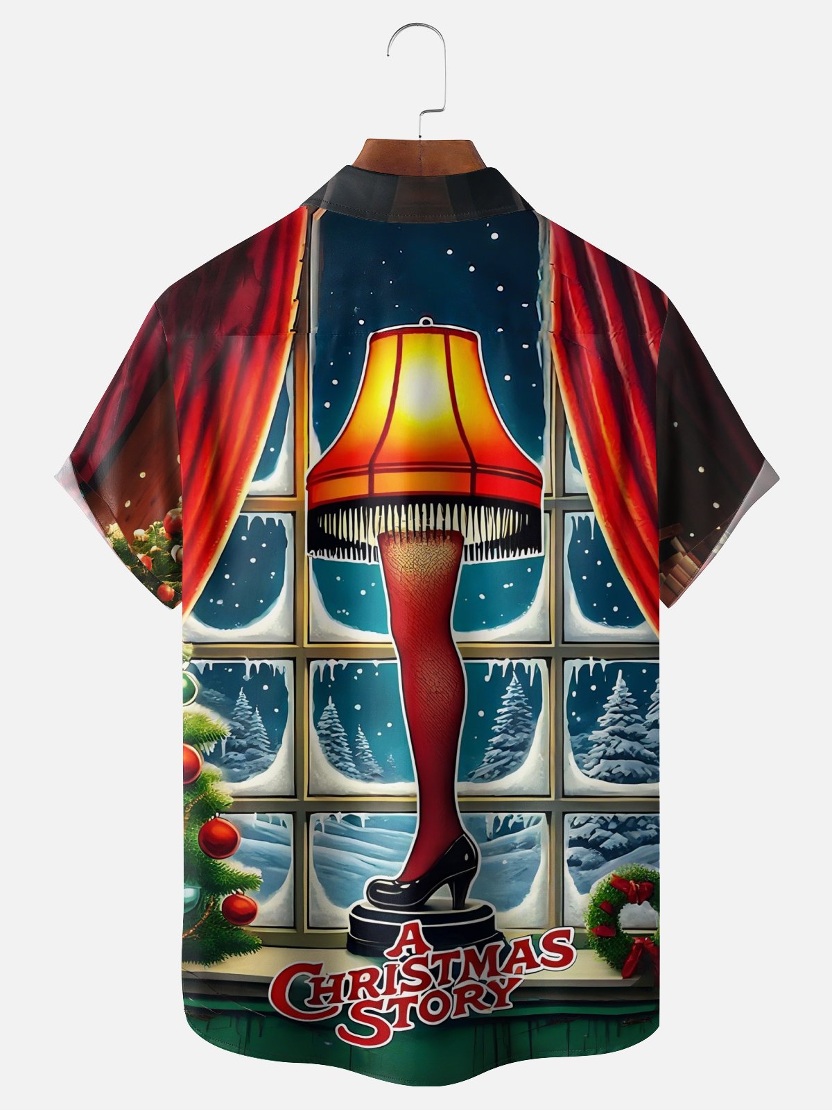 Moisture-Wicking Christmas Christmas Story Leg Lamp Chest Pocket Hawaiian Shirt