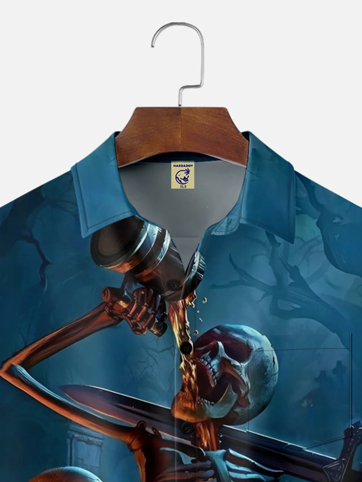 Big Size Moisture-wicking Skeleton Drinking Beer Chest Pocket Hawaiian Shirt