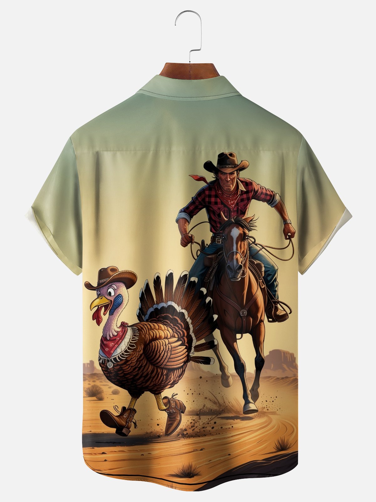 Moisture-wicking Thanksgiving Turkey Cowboy Chest Pocket Casual Shirt