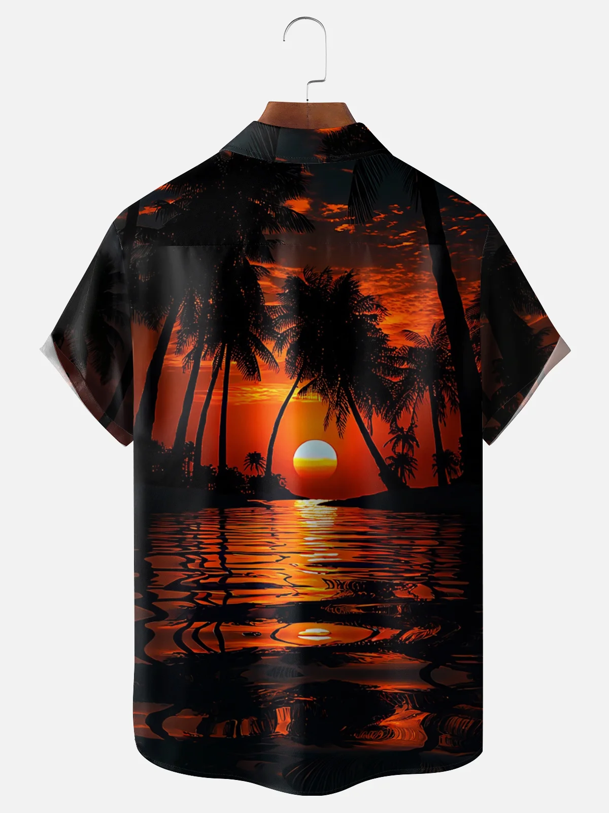 Moisture-wicking Sunset Beach Coconut Tree Art Chest Pocket Hawaiian Shirt