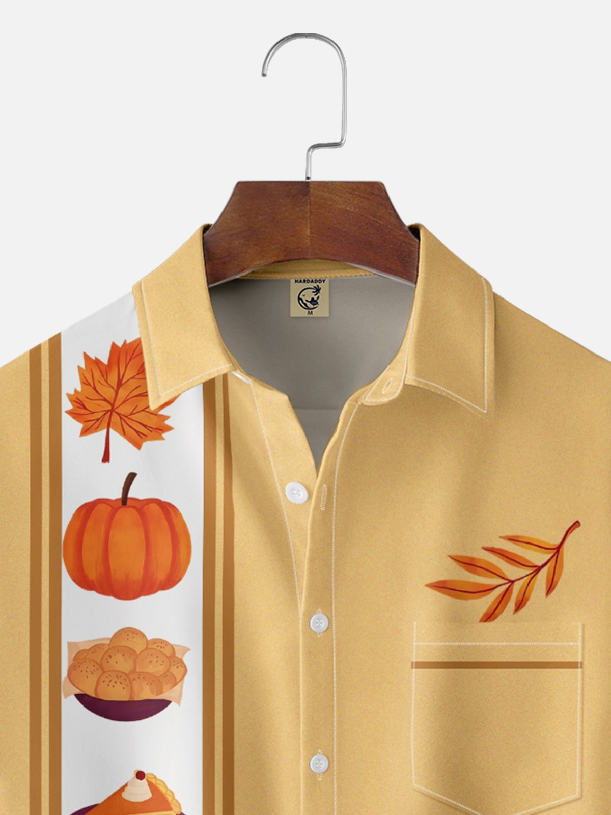 Moisture-wicking Thanksgiving Turkey Pumpkin Chest Pocket Bowling Shirt