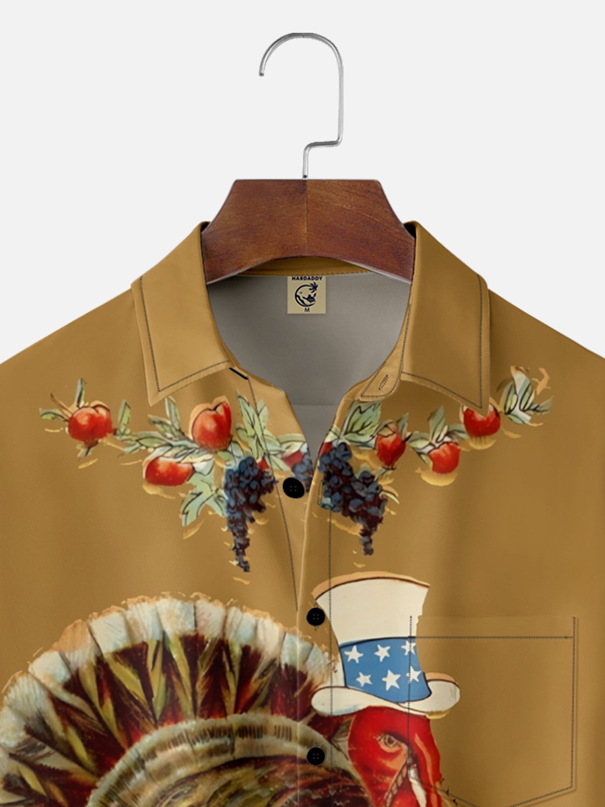 Moisture-Wicking Thanksgiving Turkey Chest Pocket Hawaiian Shirt